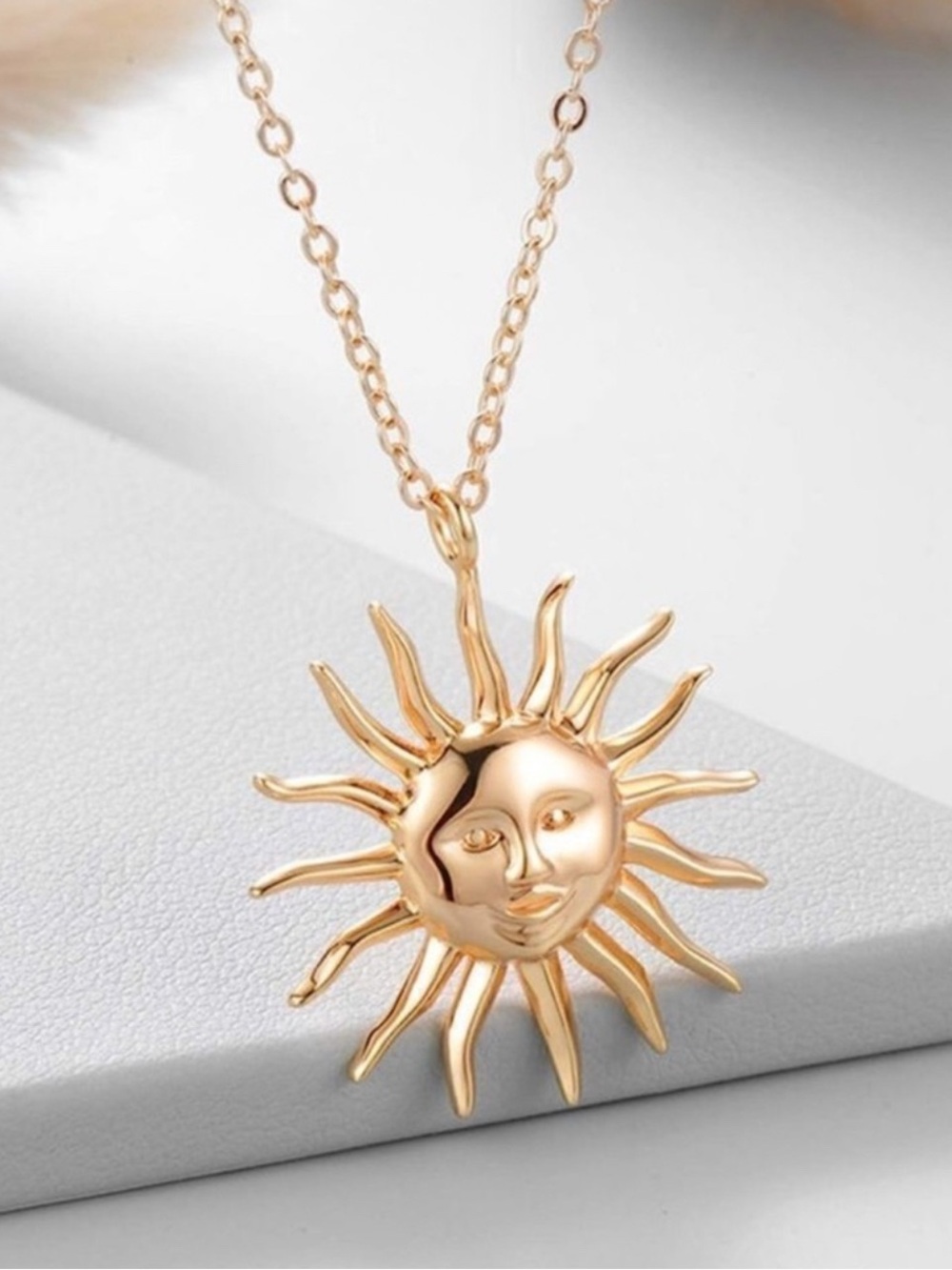 14k Gold Plated Sun Pendant Necklace
